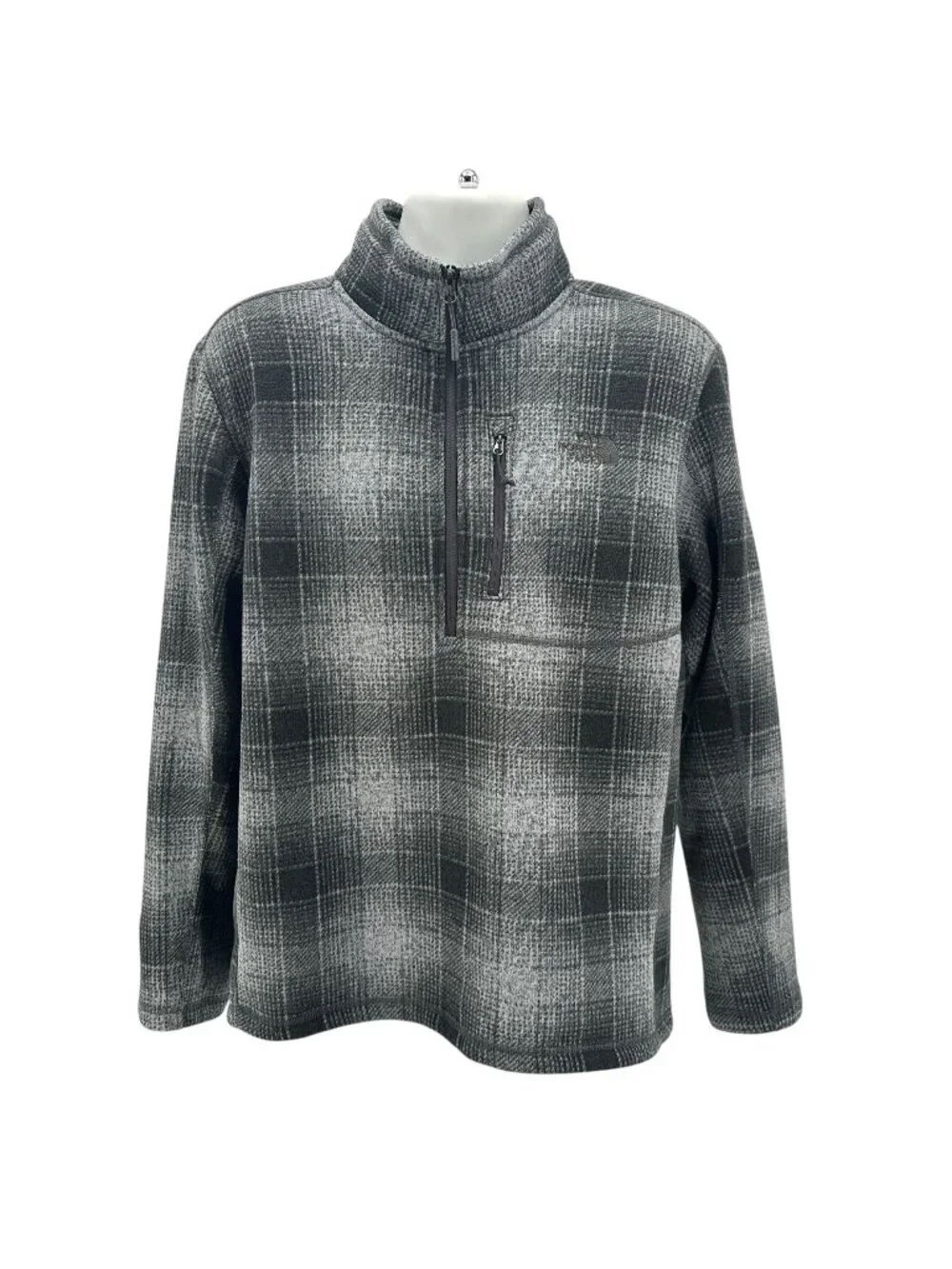 The North Face Mens Large Fleece Novelty Gordon Lyons 1/4 Zip Checker Gray